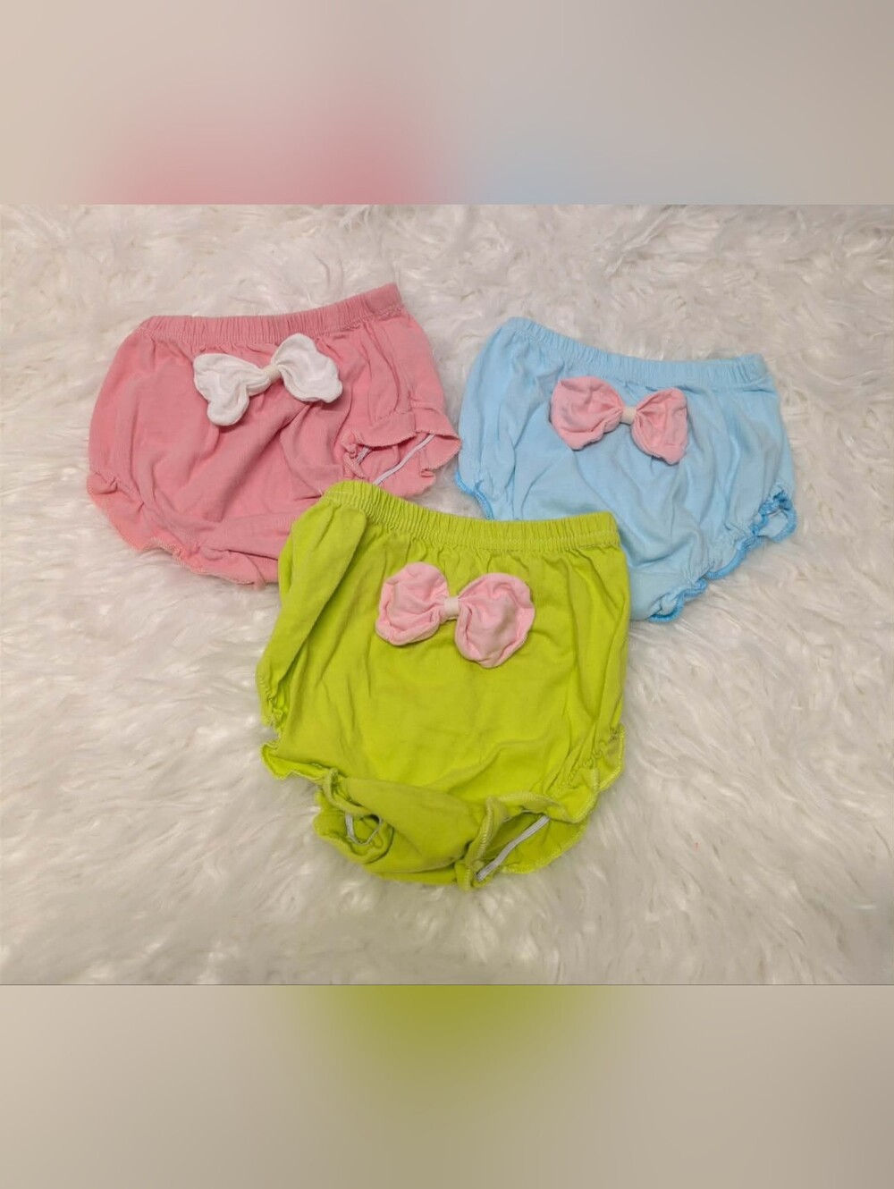 3pc Cute Cotton Bow Baby Bloomers Shorts - Pink, Blue, Lime